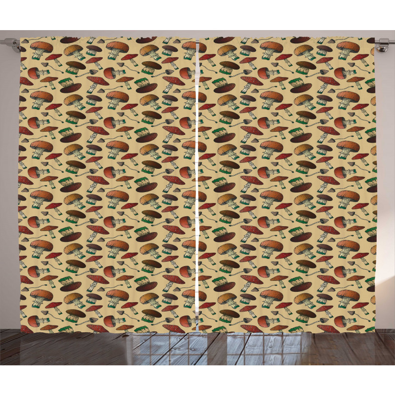 Graphical Woodland Mushrooms Curtain