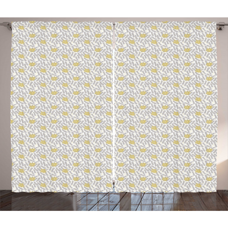 Various Winter Leaves Dots Curtain