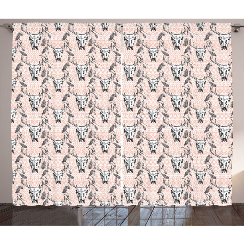 Deer Skull Feathers Motifs Curtain