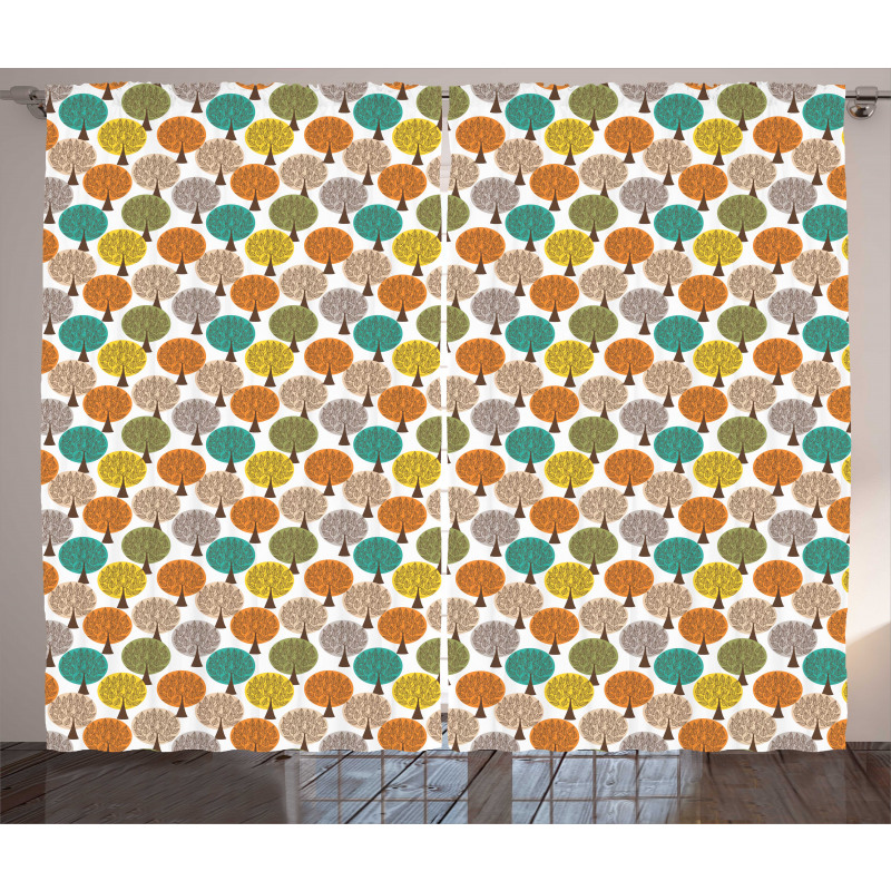Leaves and Forest Flora Motif Curtain