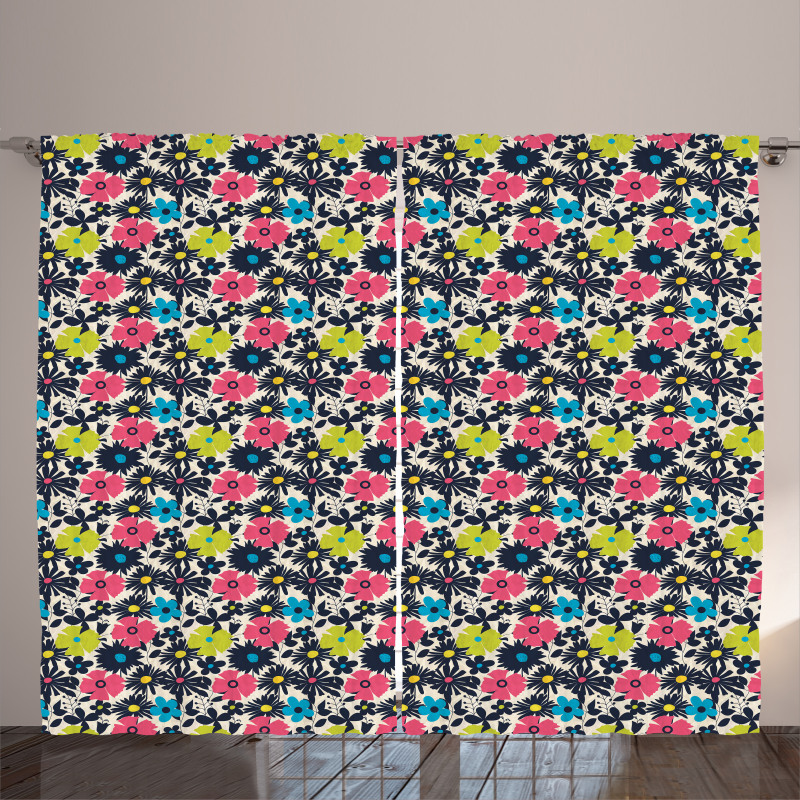 Abstract Grungy Flowers Art Curtain