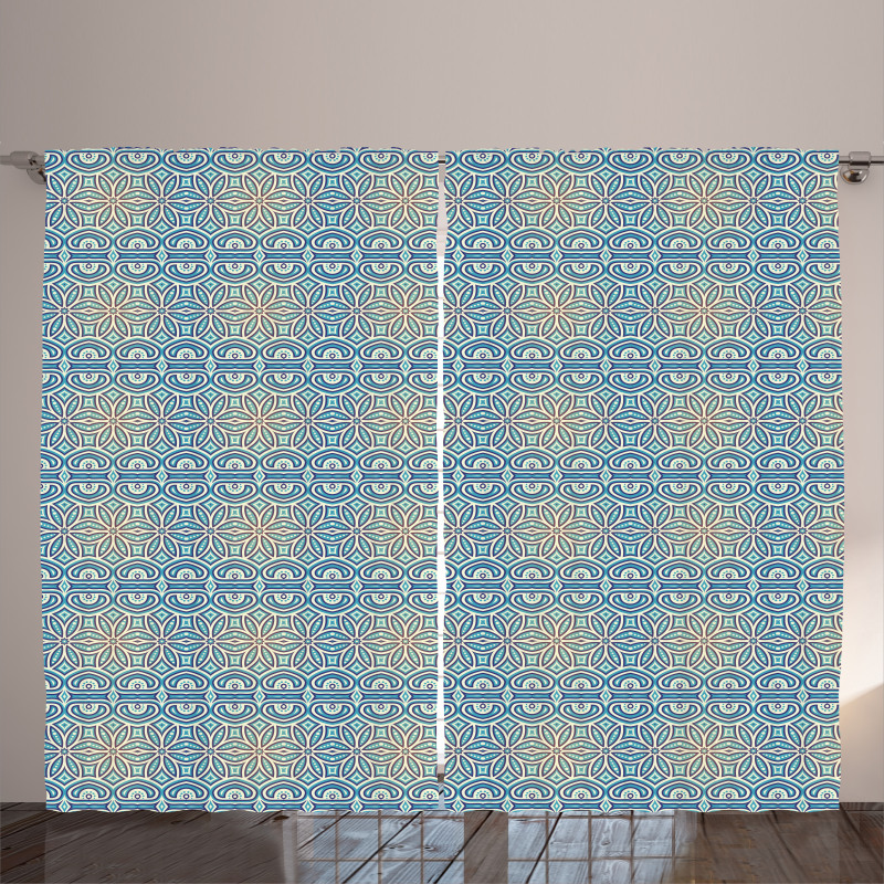 Aquatic Tones Flowers Art Curtain