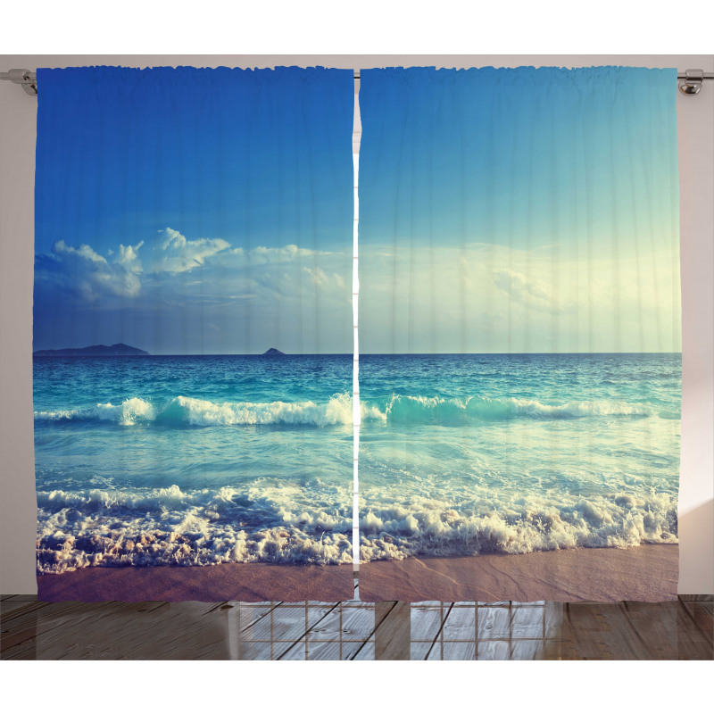 Beach Sunset Waves Curtain