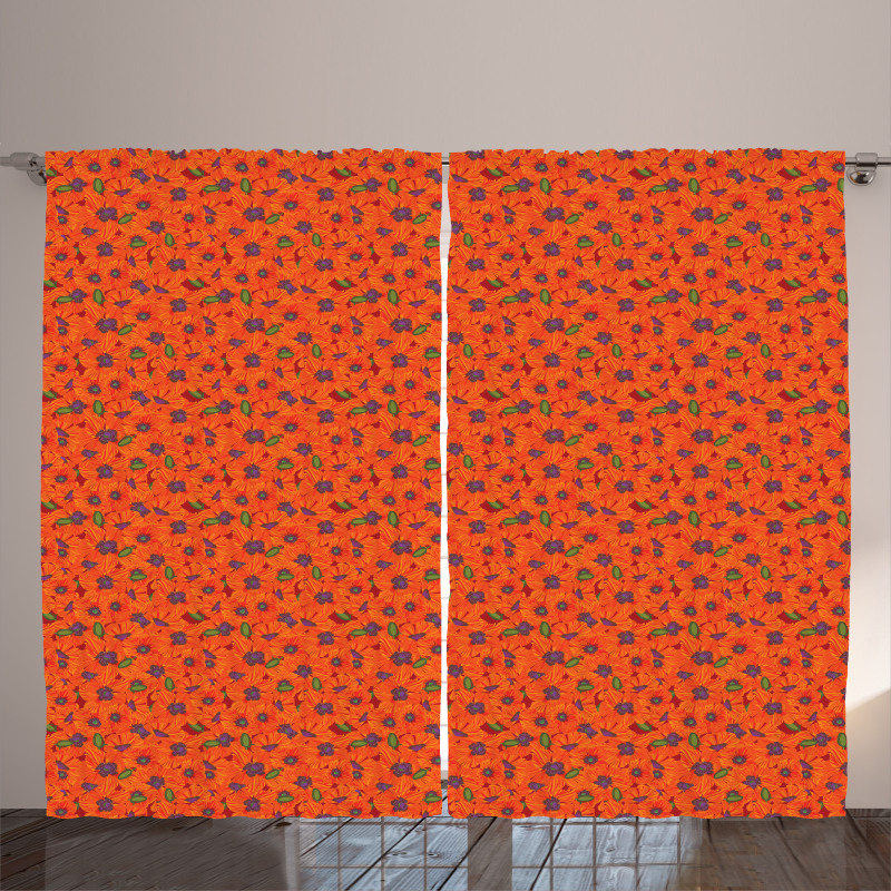 Vibrant Tones Poppy Flowers Curtain