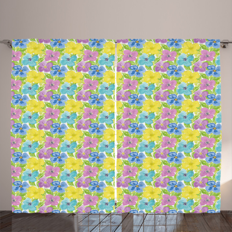 Watercolor Flower and Leaves Curtain