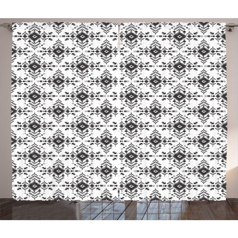Monochrome Shapes Zigzags Curtain