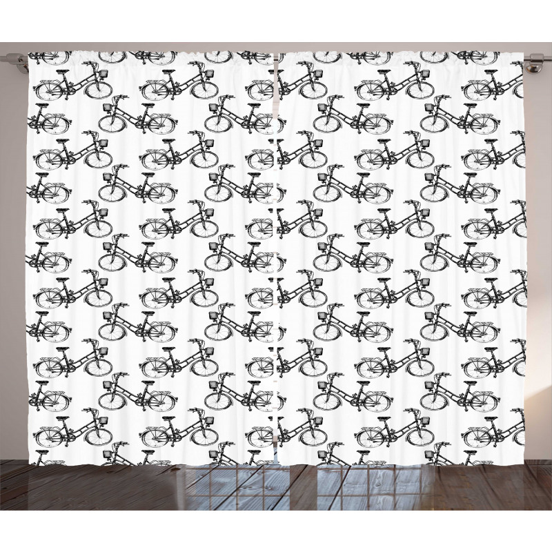 Monochrome Bicycles Pattern Curtain