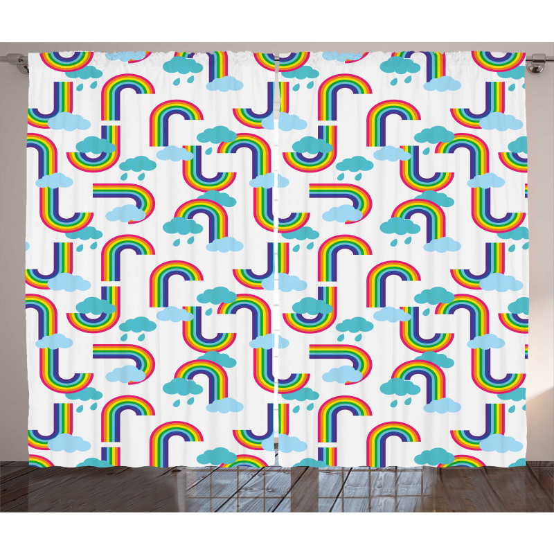 Rainbow and Clouds Pattern Curtain