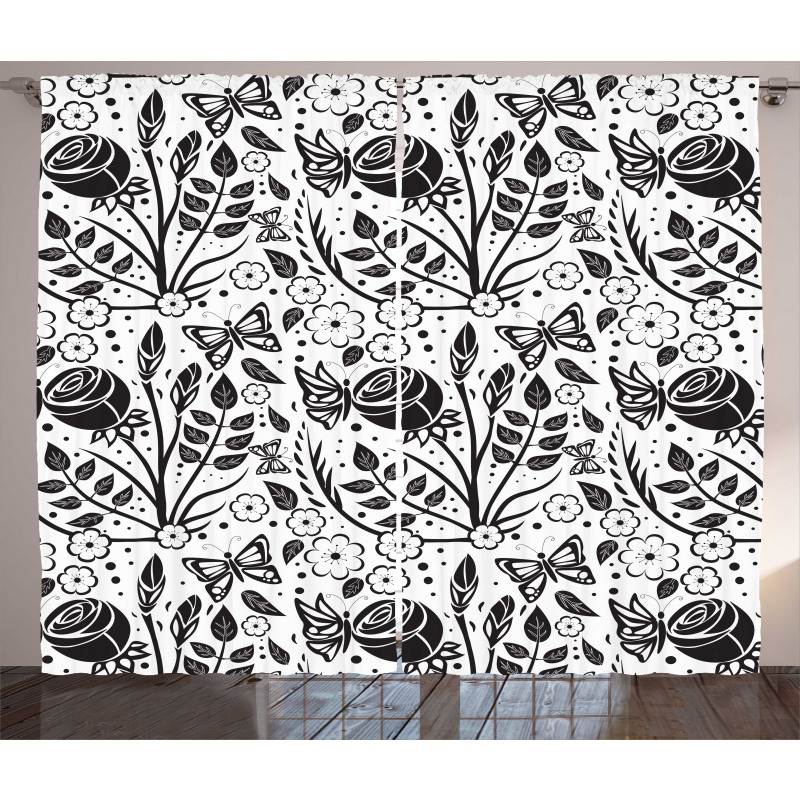 Monochromatic Butterfly Rose Curtain