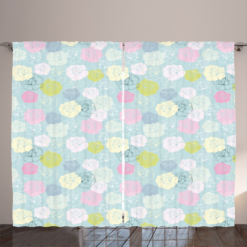 Pastel Colored Rose Flowers Curtain