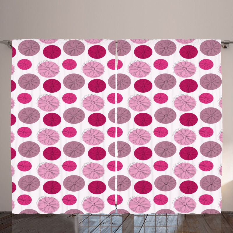 Flower Sketches over Dots Curtain