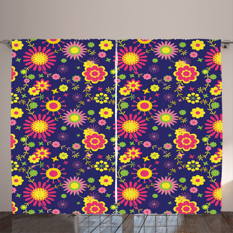 Flowers in Childish Pattern Curtain