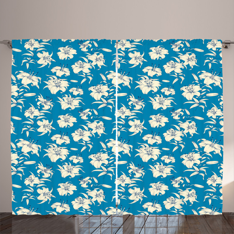 Blooming Lily Flowers Art Curtain