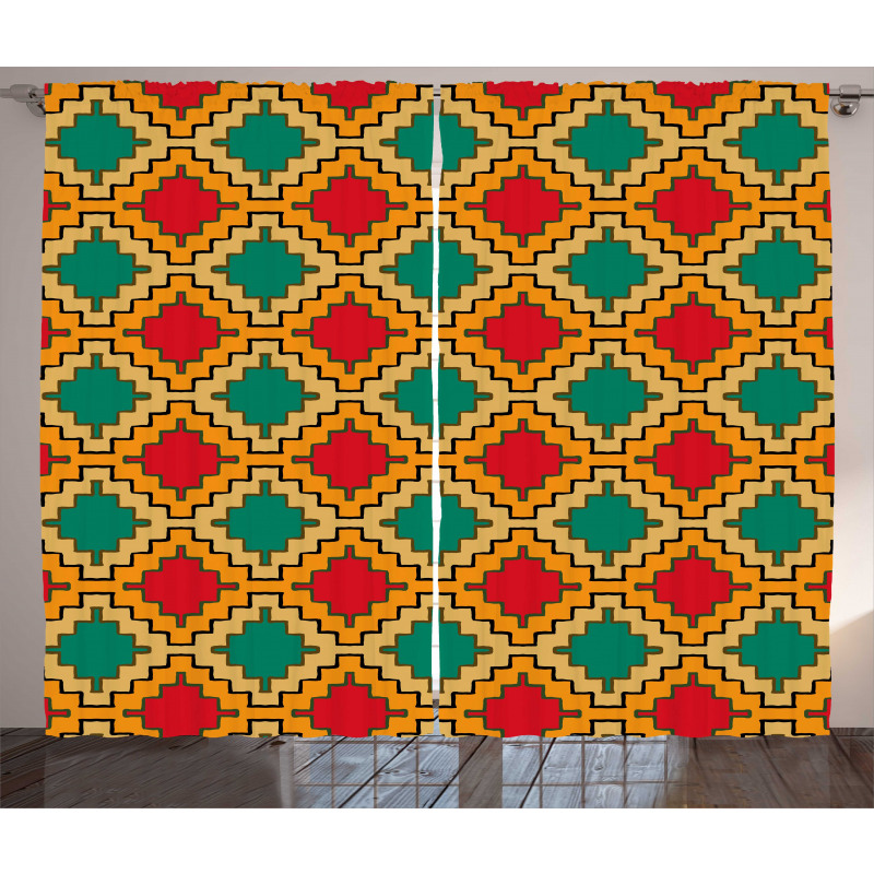 Stair Sided Tribal Shapes Curtain