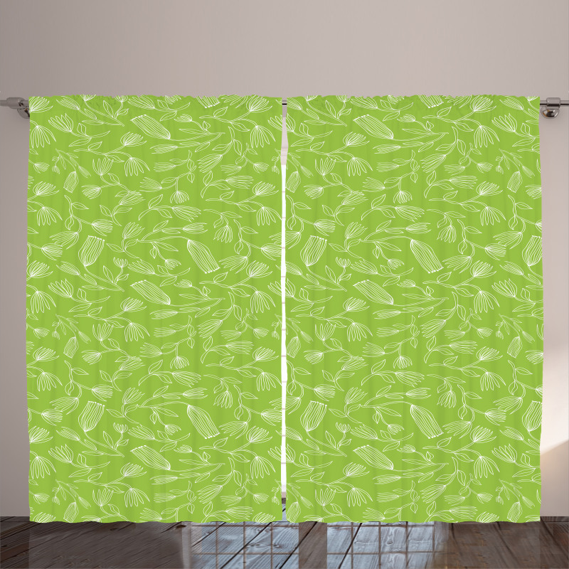 Simplistic Outline Flowers Curtain