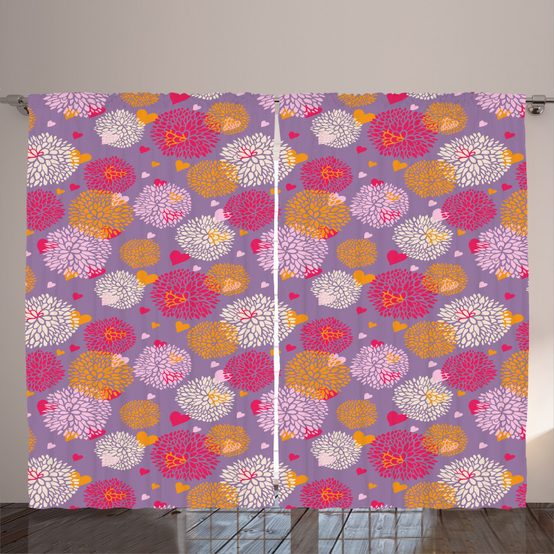 Blooming Flowers and Hearts Curtain