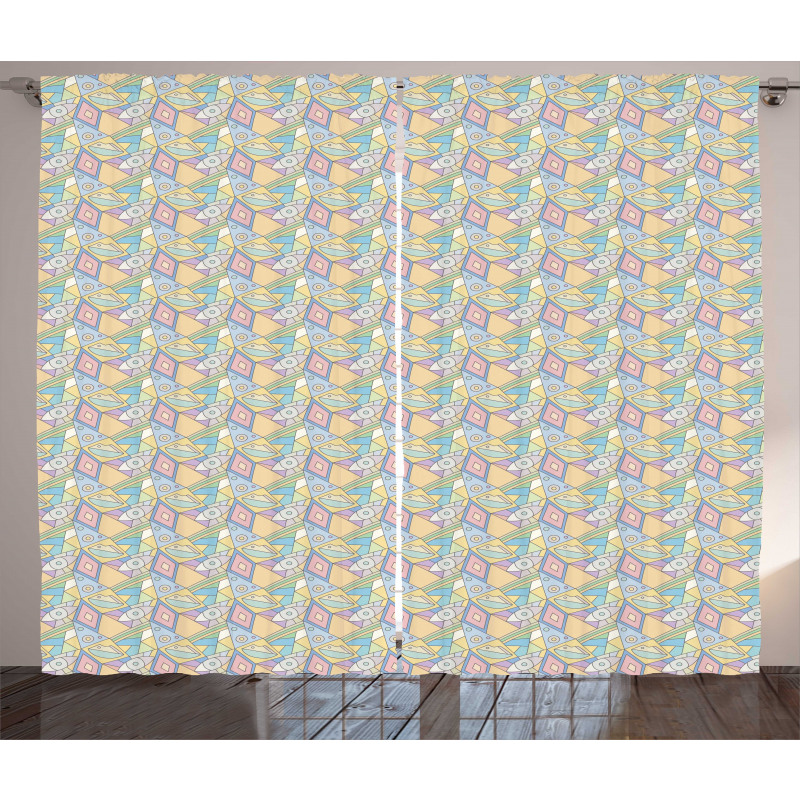Pastel Tone Quirky Asymmetry Curtain
