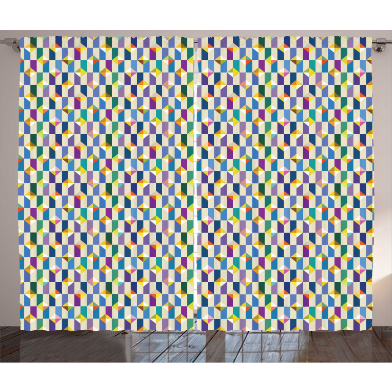 Retro Triangles Rectangles Curtain