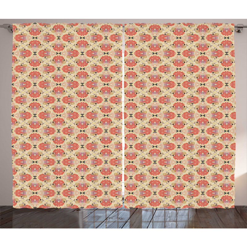 Vintage Design Flowers Art Curtain