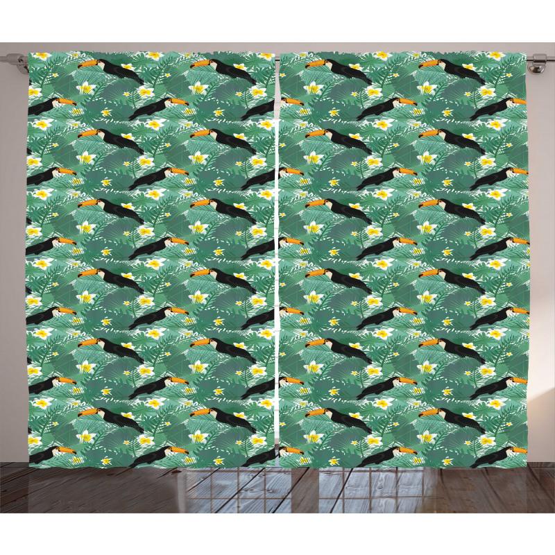 Leaves Toucans and Flowers Curtain