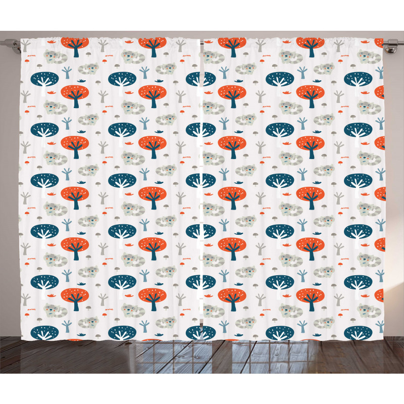 Fall Woodland Racoon Curtain