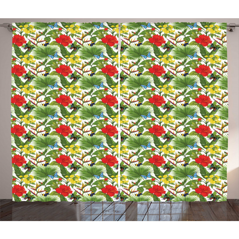 Cheerful Hibiscus Butterfly Curtain