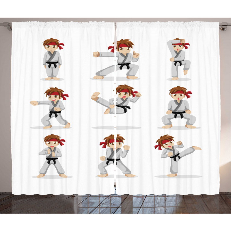 Martial Arts Boy Cartoon Curtain