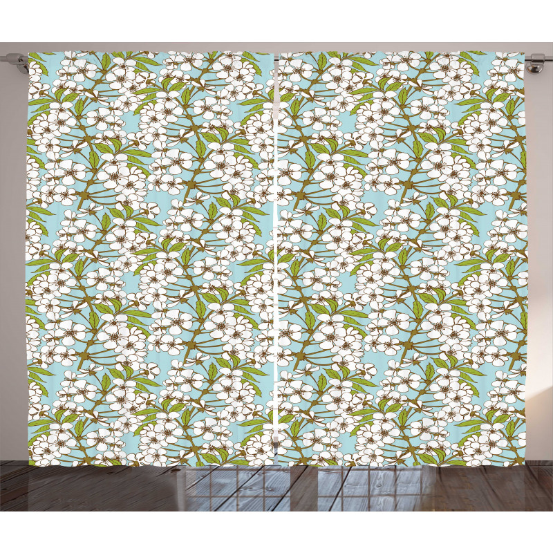Delicate Floral Branches Art Curtain