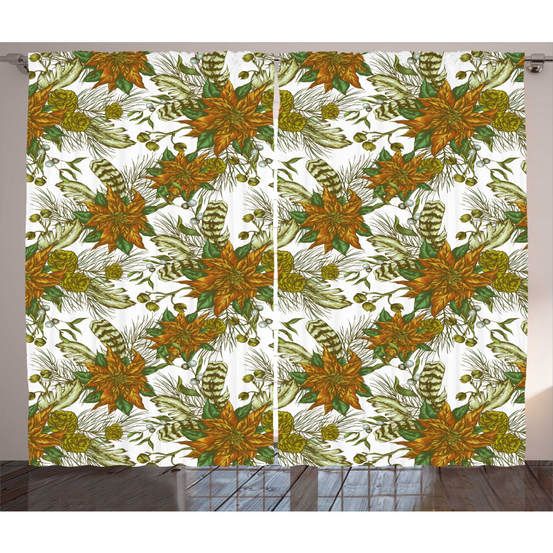 Nostalgic Flower Pine Cones Curtain