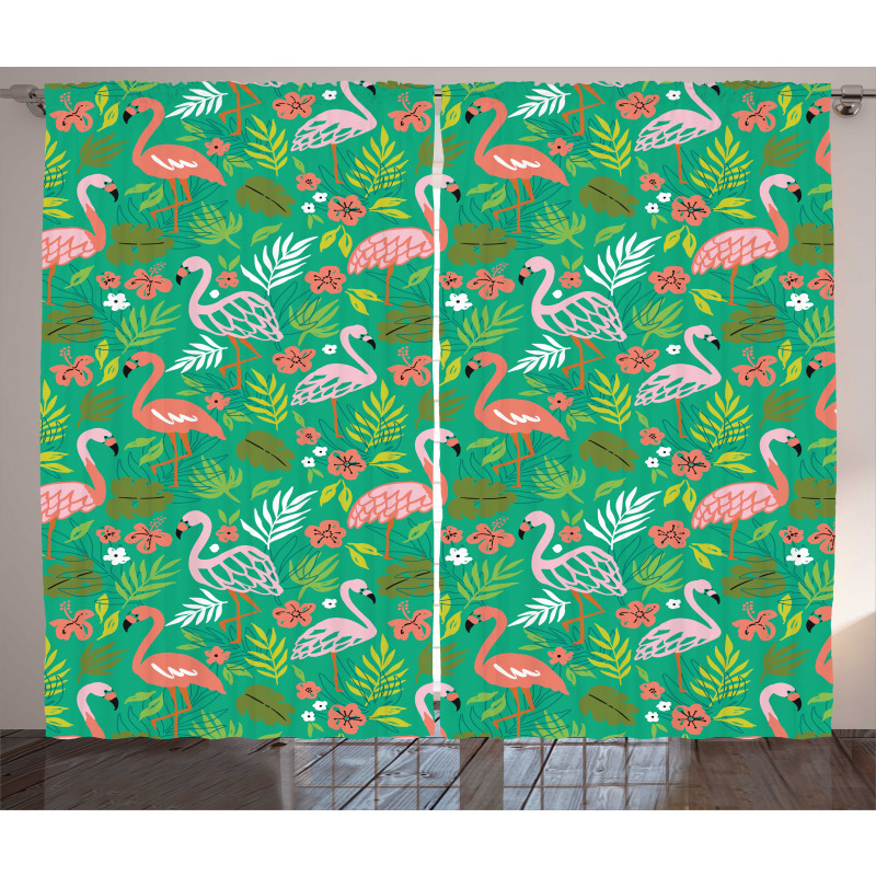 Caribbean Botany Flamingos Curtain