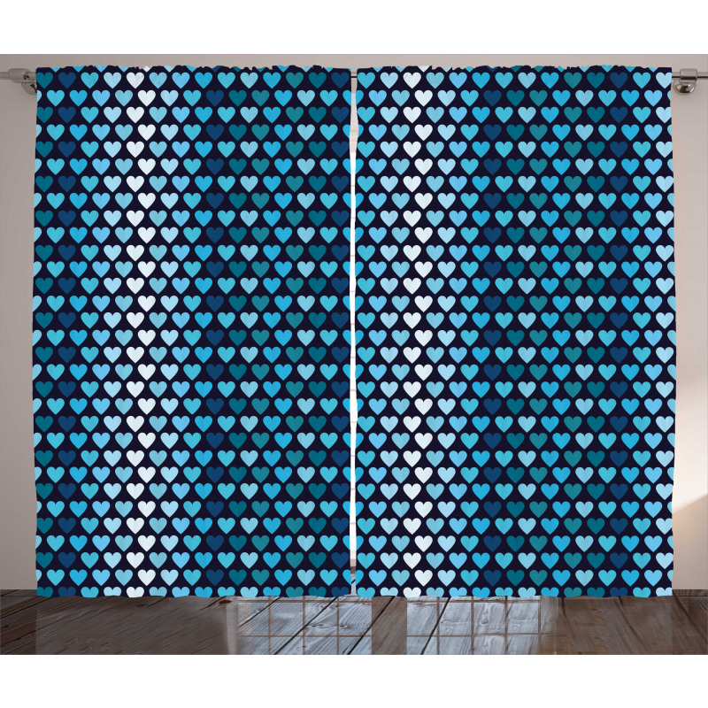 Blue Toned Heart Shapes Curtain