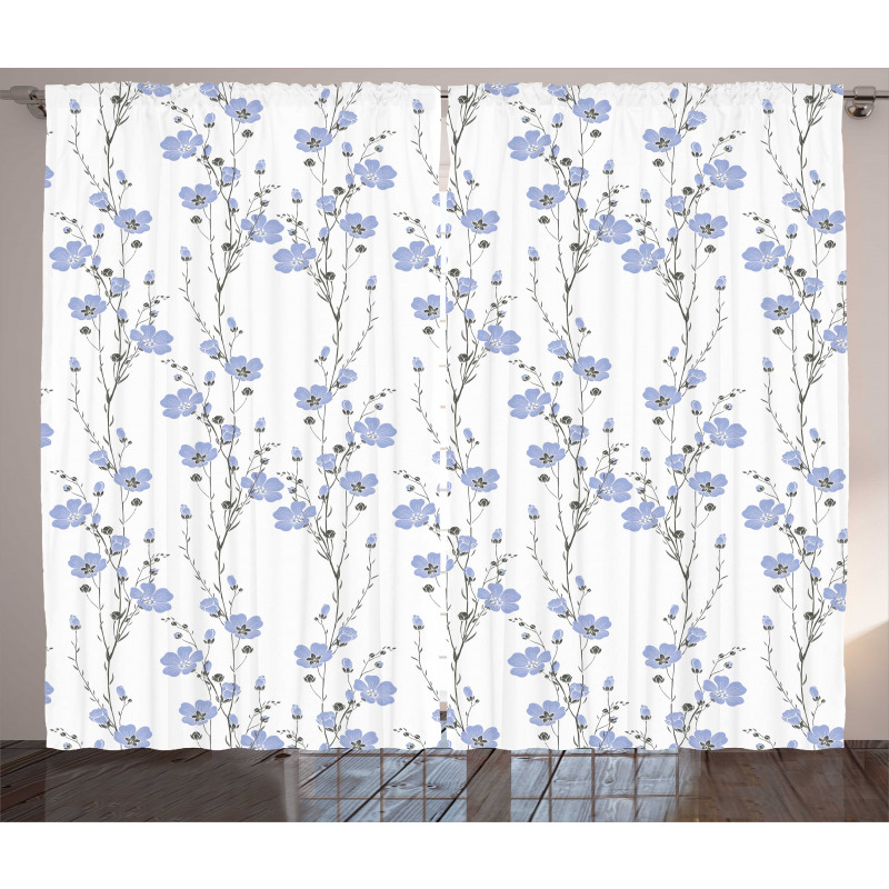 Blossoming Flax Flowers Curtain