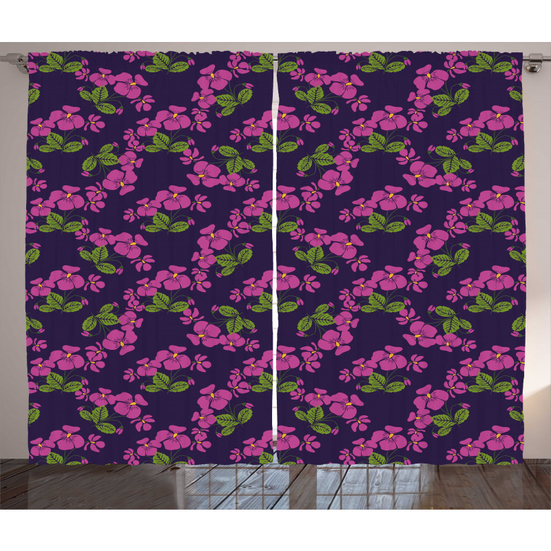 Retro Style Violet Flora Curtain