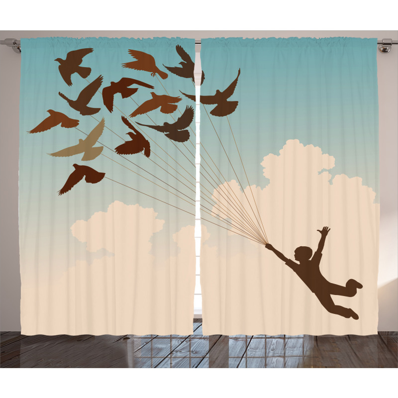 Flying Pigeons Birds Curtain