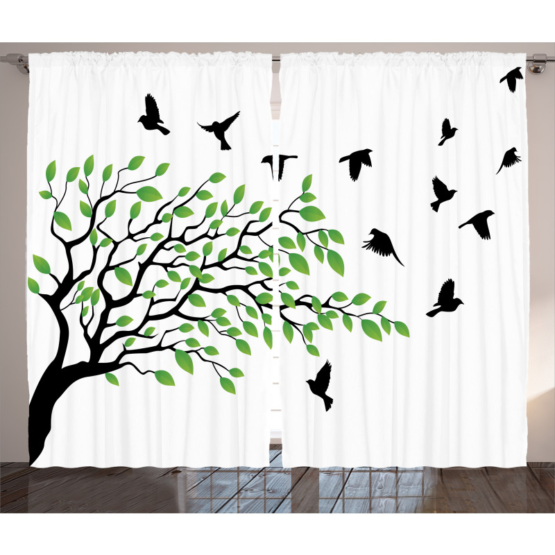 Flying Birds Spring Peace Curtain