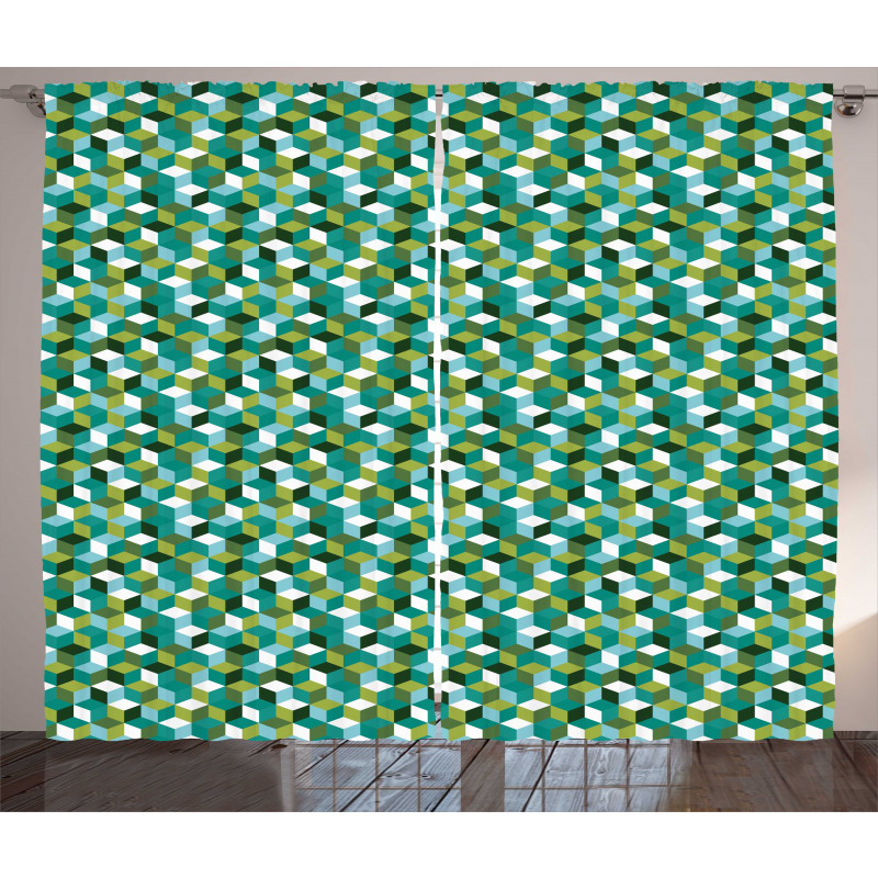 Modern Colored Cubes Curtain
