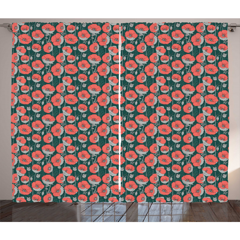 Forest Poppies Pattern Curtain