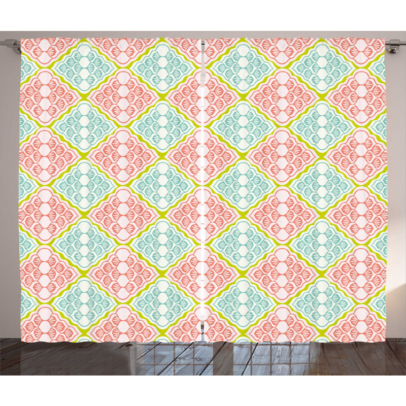 Wavy Mosaic Rhombuses Grid Curtain
