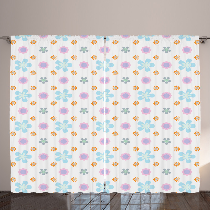 Doodle Flowers Symmetry Art Curtain