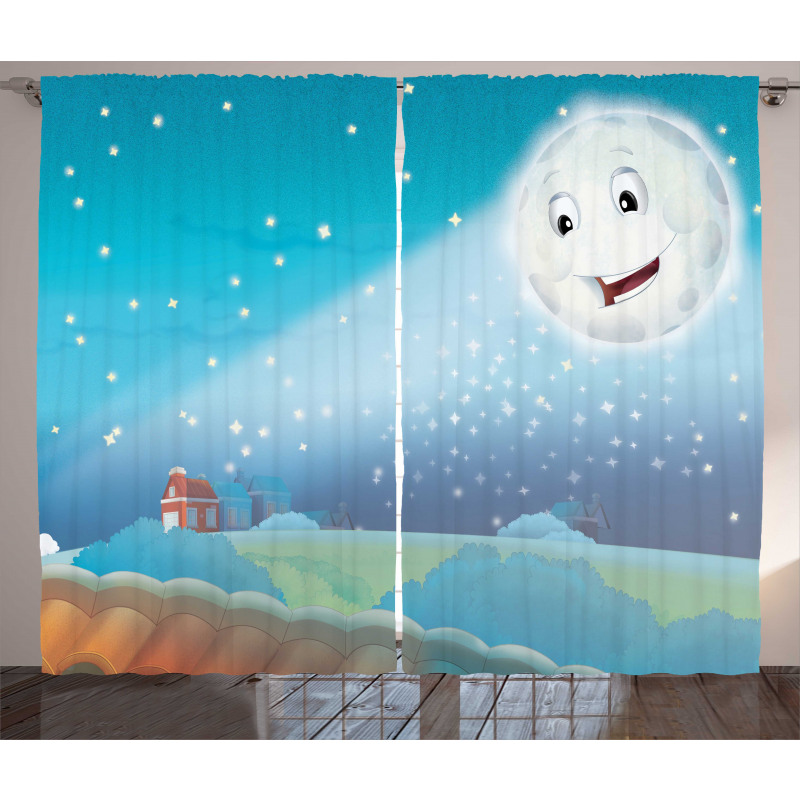 Cartoon Lunar Smiling Curtain