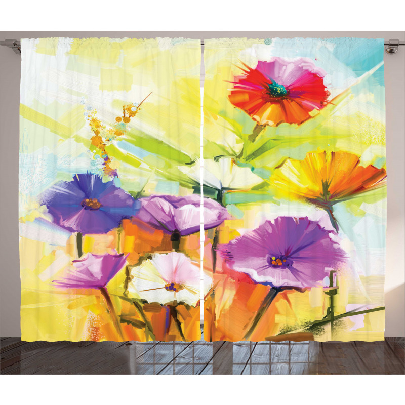 Vivid Gerbera Bloom Spring Curtain