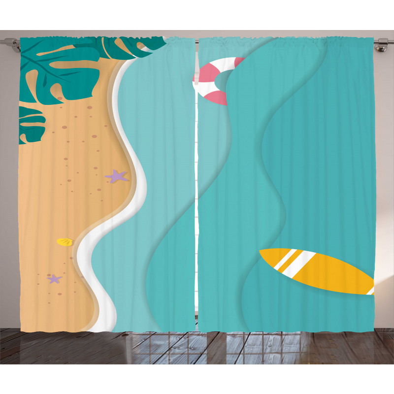 Aerial Cartoon Sea and Beach Curtain