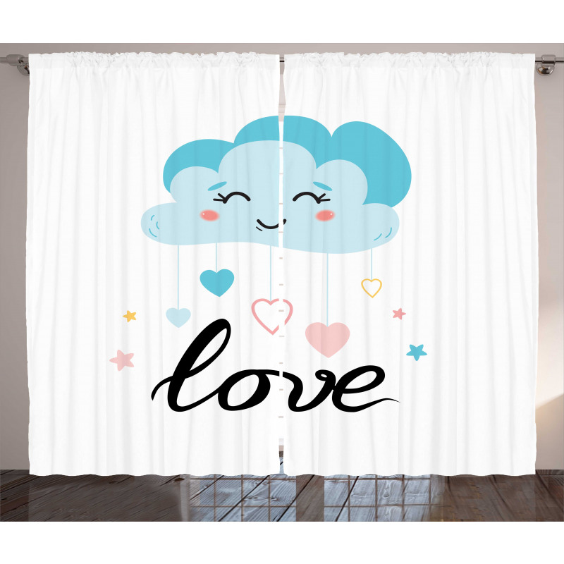 Love Cursive Text and Clouds Curtain