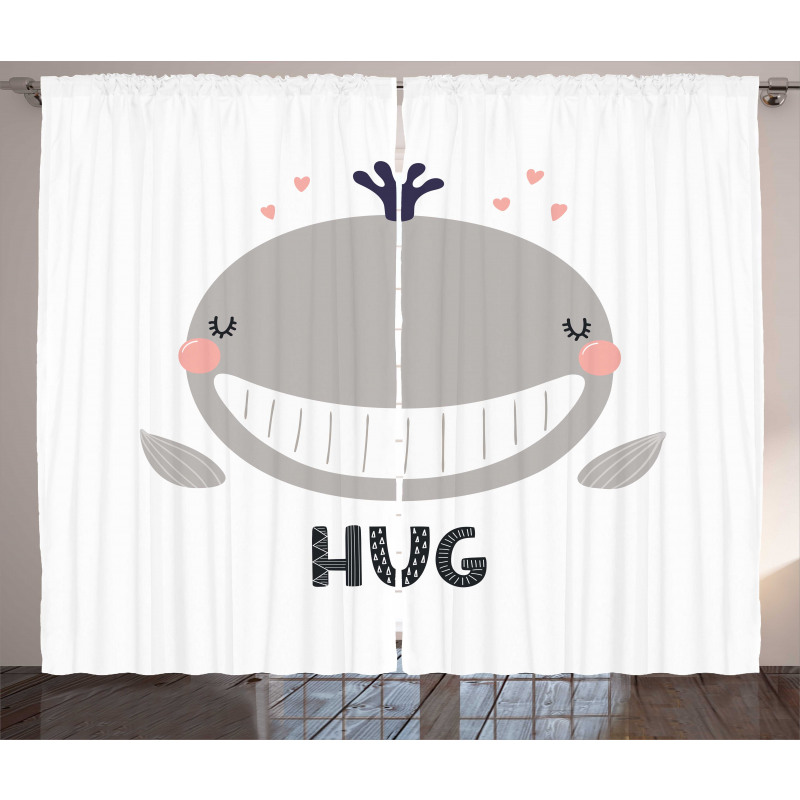 Cheerful Whale Hug Lettering Curtain