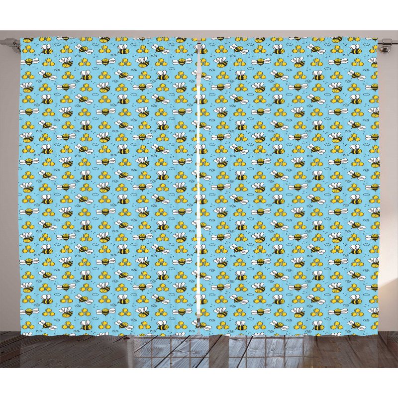 Cartoon Style Happy Bees Curtain