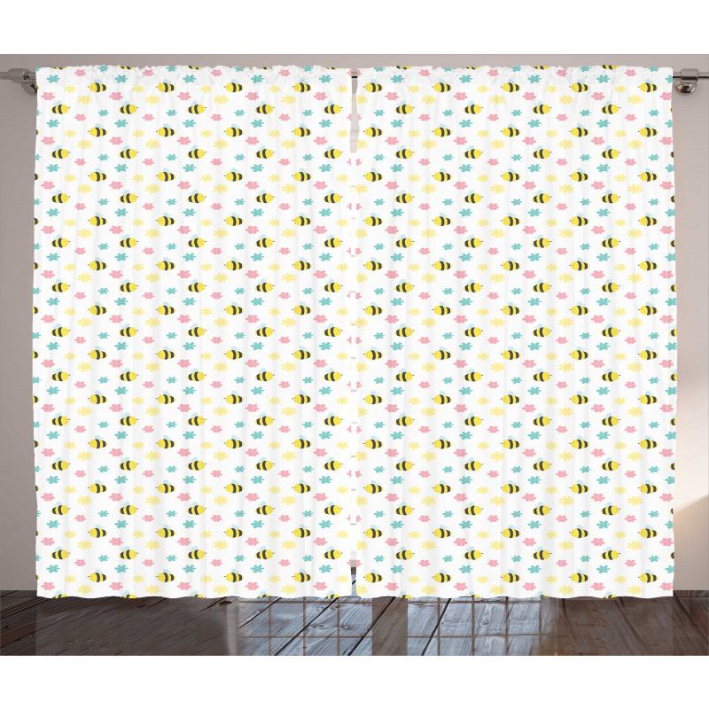 Spring Time Flowers Scene Curtain