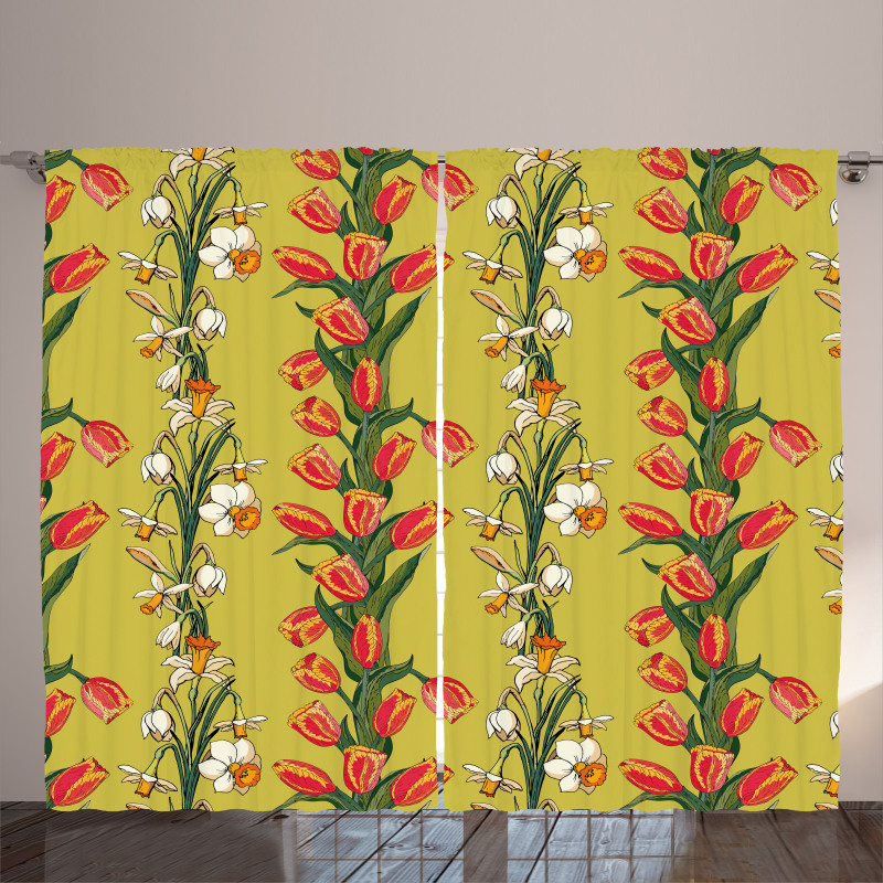 Tulips and Daffodils Pattern Curtain