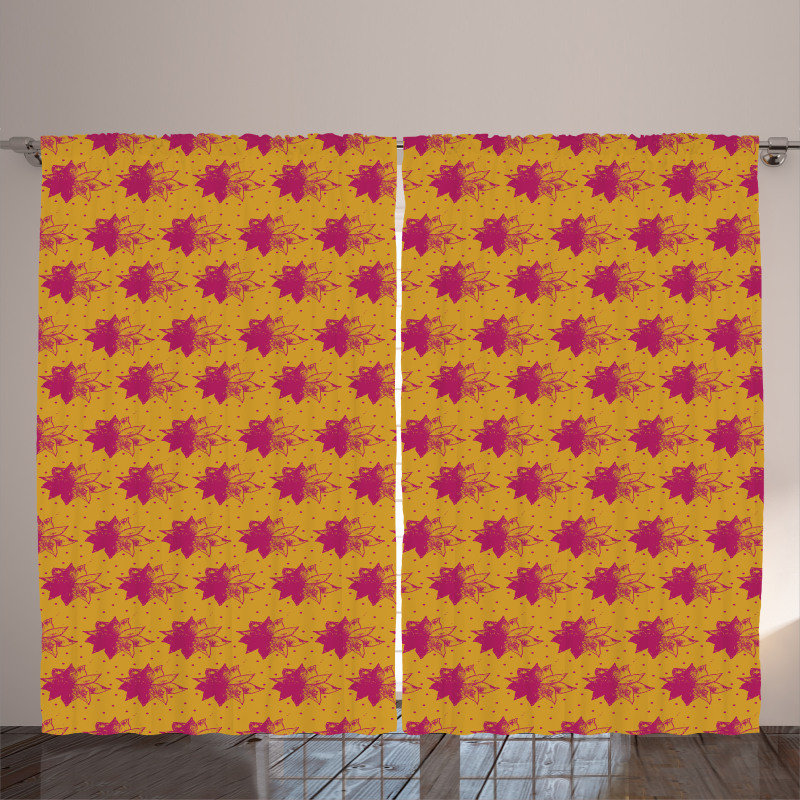 Grunge Perennial Flowers Curtain