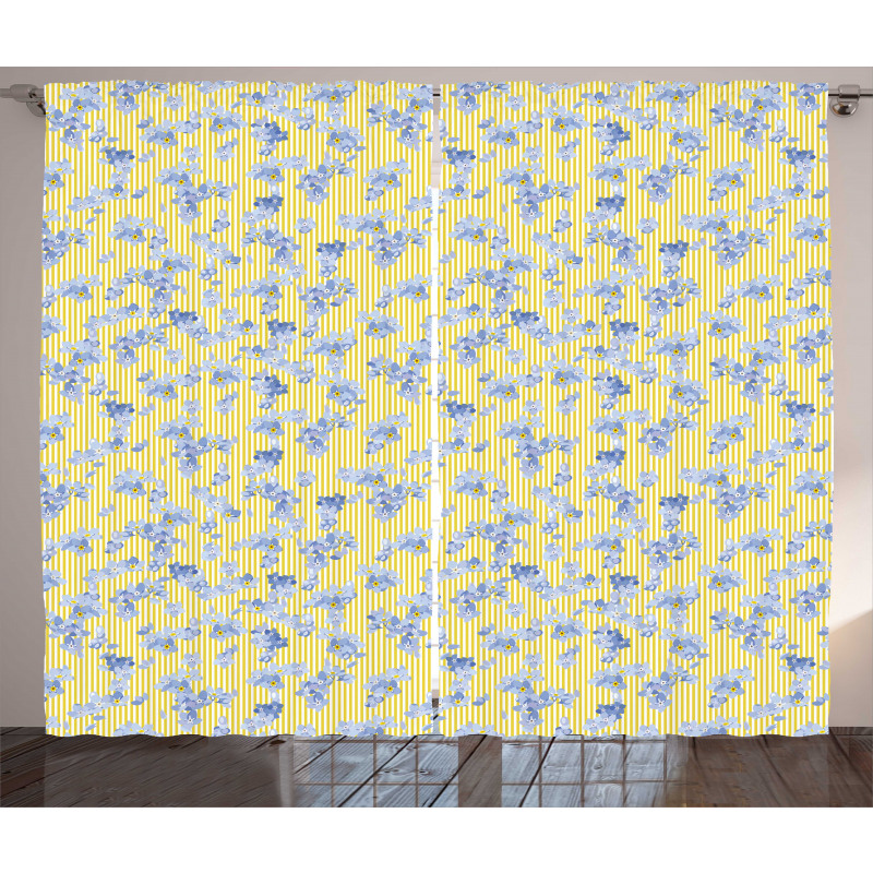 Forget Me Not Flowers Lines Curtain
