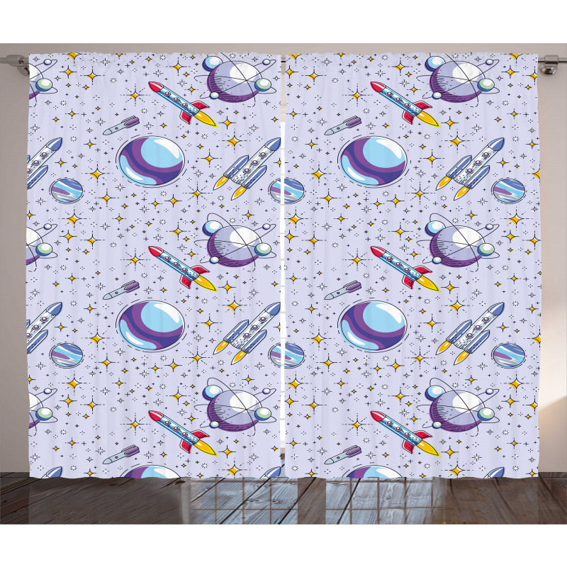 Rockets and Planets Art Curtain